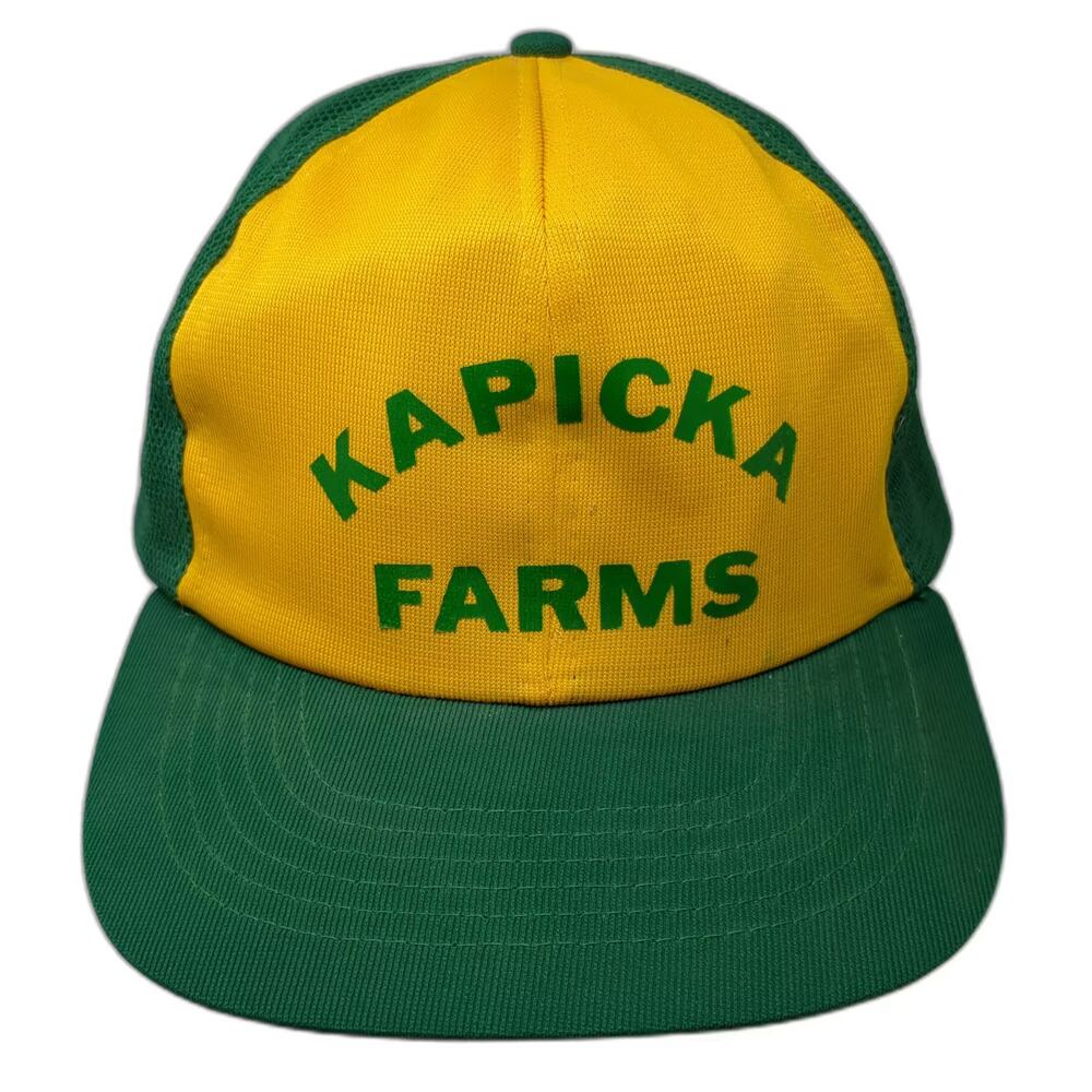 Sportcap Kapicka Farms Yellow Green Mesh Trucker Hat Size L Snapback Vintage